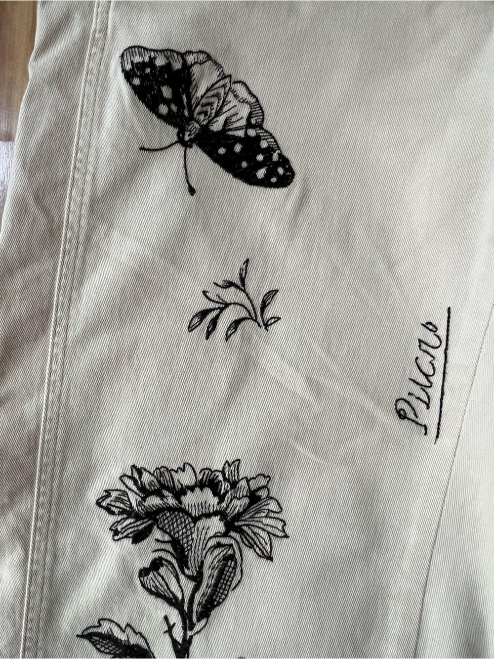 Pilcro Cream Wide-Leg Embroidered Pants Black Botanical Butterfly NWOT - Picture 7 of 13